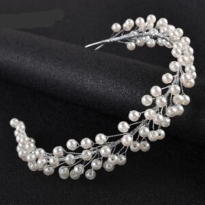 Bandeau de mariée en perles - Accessoire de mariage élégant et orné de perles - Argent