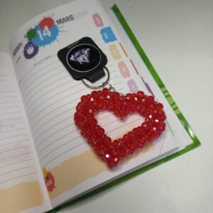 Porte-clés coeur en perles rouges fait main -breloque amour en acrylique