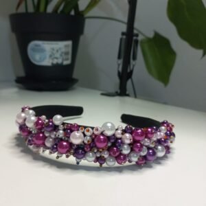 Serre-tête perlé rose, grosses perles rembourrées